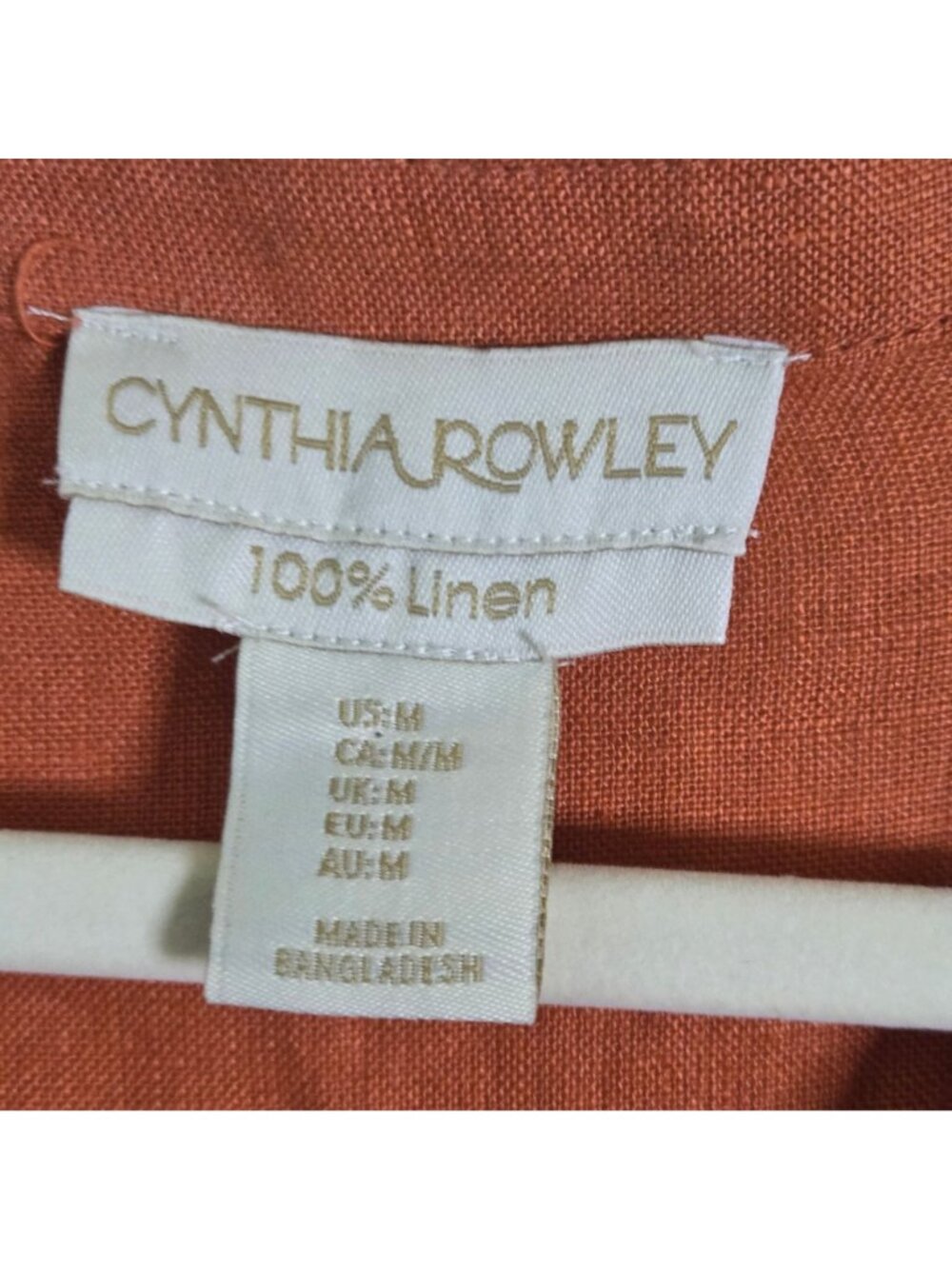Cynthia Rowley Burnt Orange Linen Size Button Detail Short Sleeve Top Size M - Picture 6 of 6